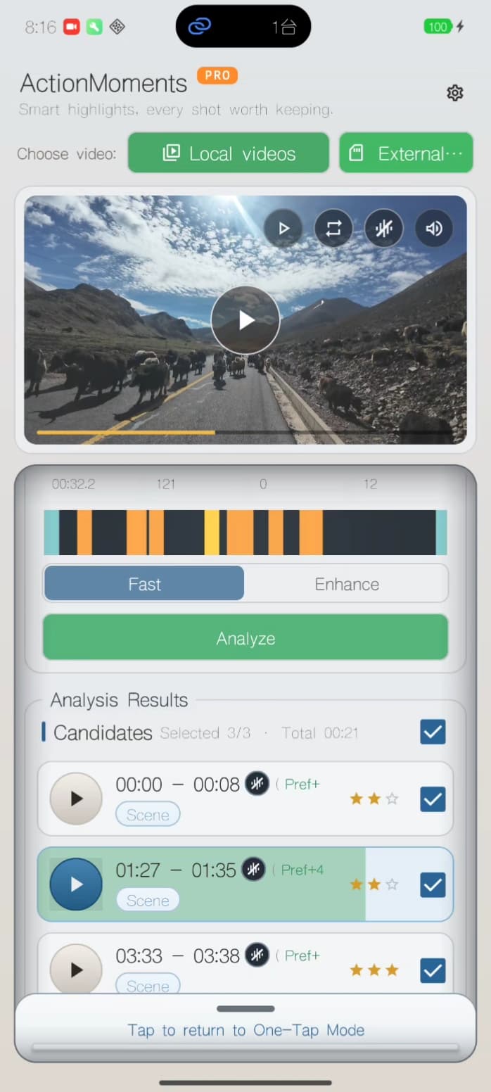 ActionMoments Quick Panel first-pass demo